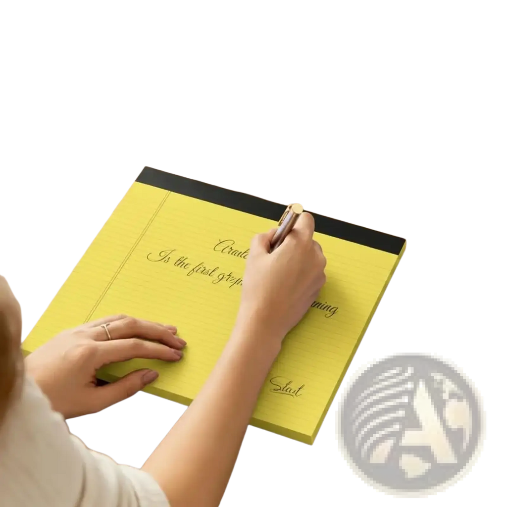 A5 yellow lined notepad with black binding and stadt branding for colorful note taking