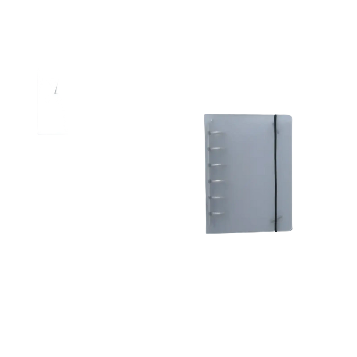 A5 translucent loose leaf ring binder notebook with sleek matte white cover and six silver ring binder holes