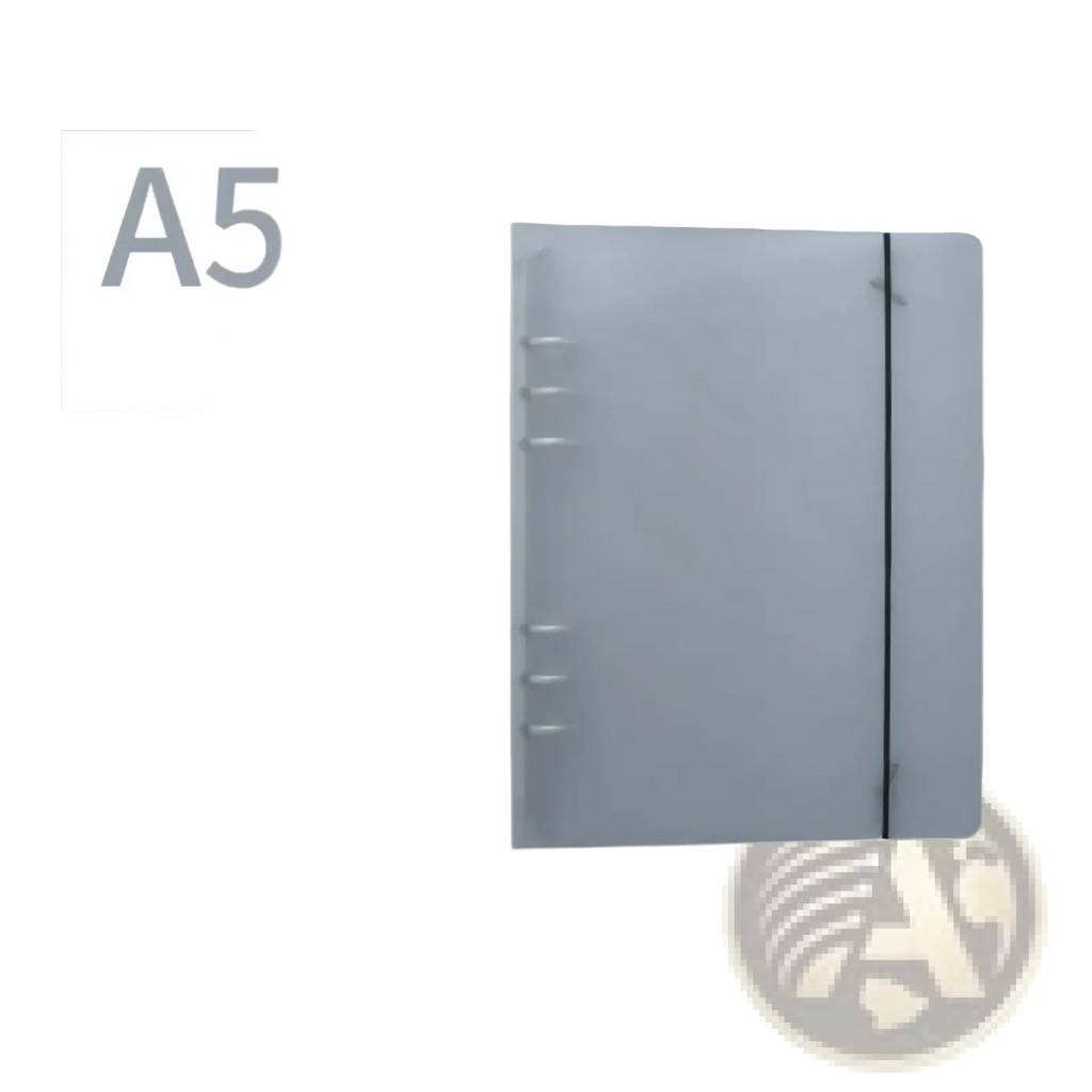 Transparent a5 translucent loose leaf ring binder notebook with six metal rings and black elastic closure