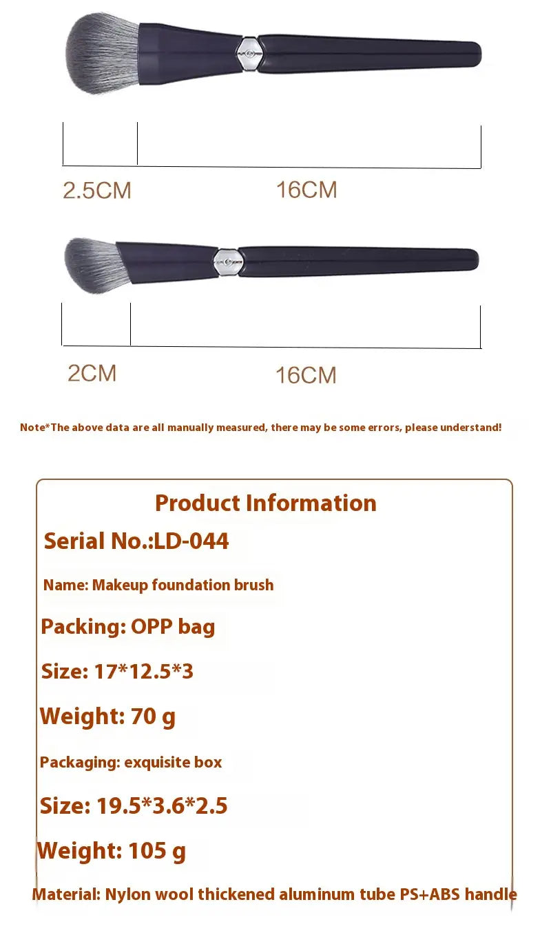Black makeup foundation brush with silver metallic accent handle and soft nylon bristles from the makeup brush set soft hair face powder tool.