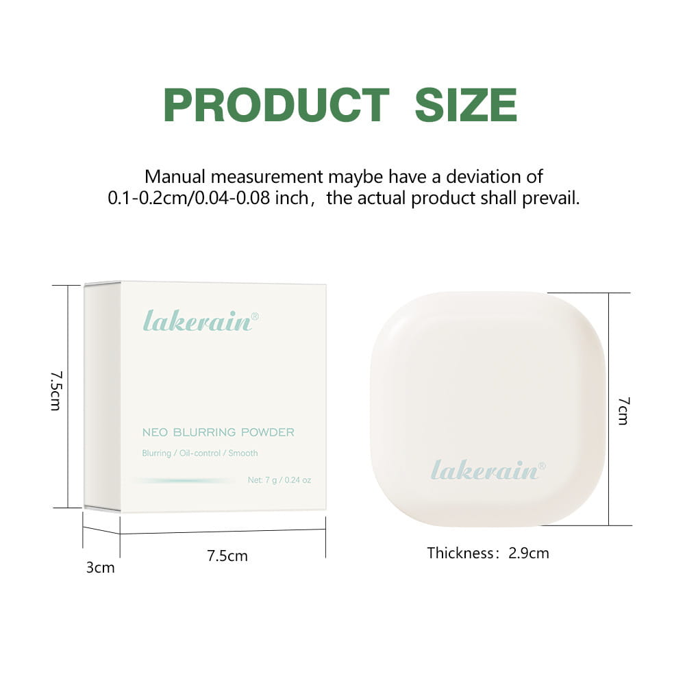 boîte rectangulaire blanche pour la poudre libre Lakerain Neo Blurring Powder, poudre libre Lakerain à effet de flou doux pour la boîte de pose réglante présentée de face