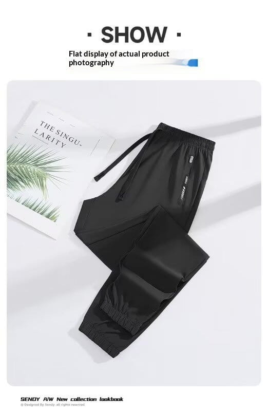 black anti-mosquito casual athletic trousers with elastic cuffs and a drawstring waistband made from breathable fabric for active wear