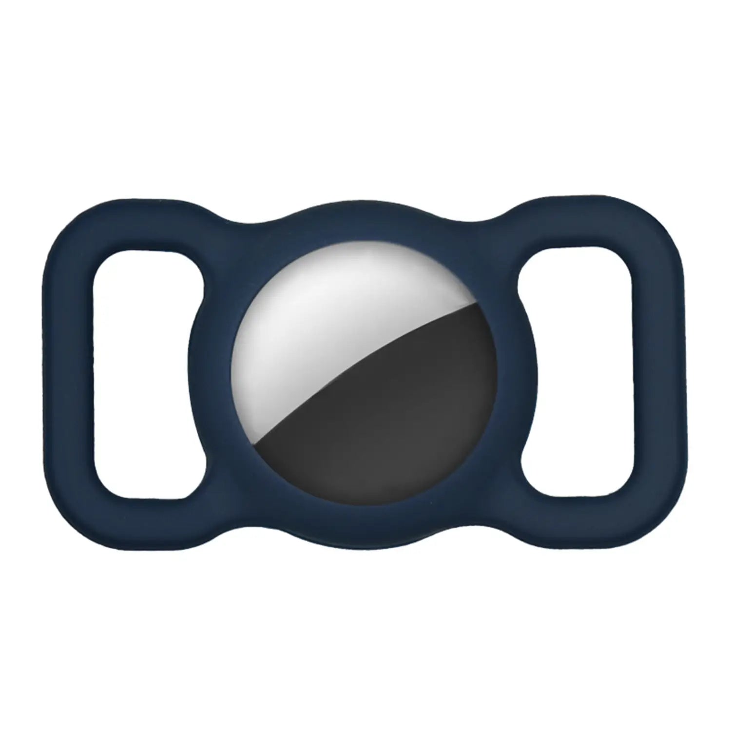 Navy blue silicone protective case for apple airtag designed as a pet tracker accessory shown from the back side.