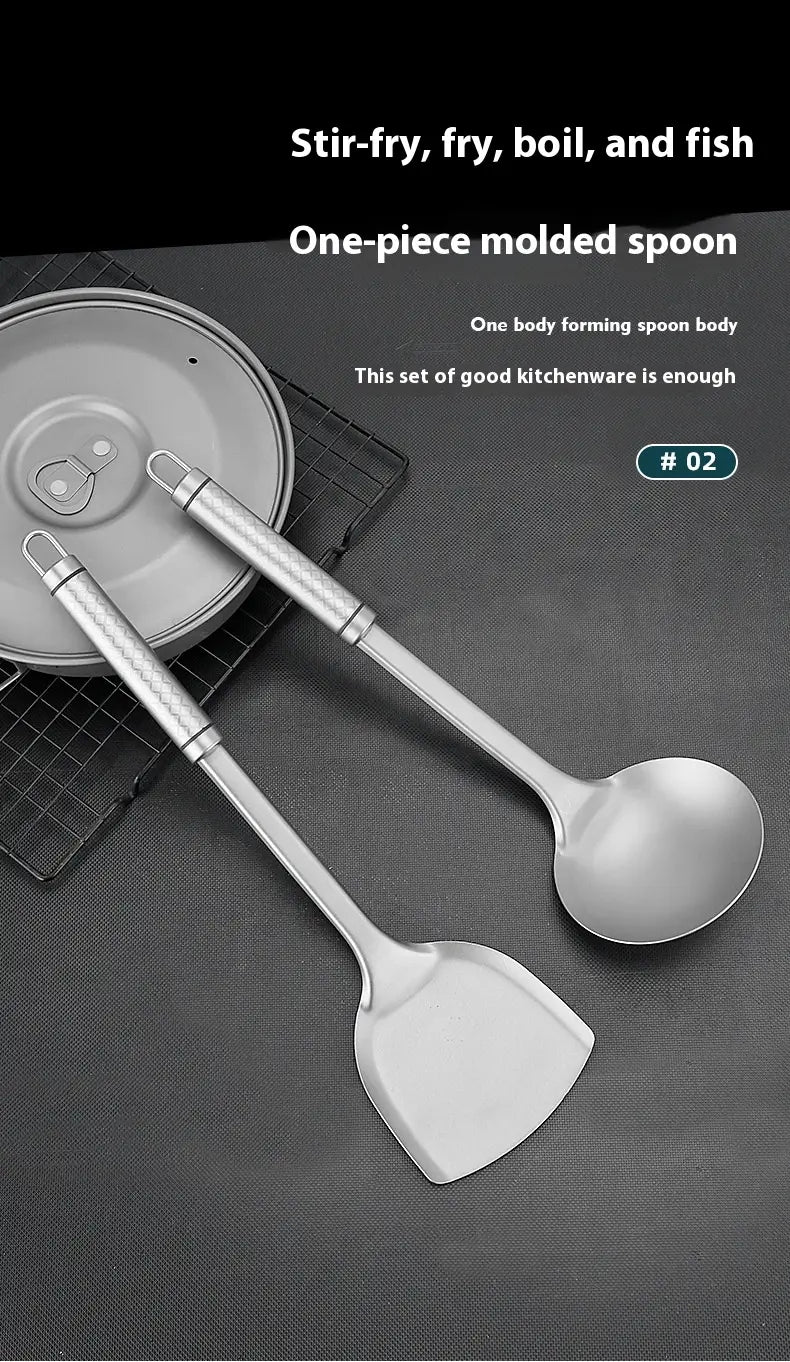 Ensemble de cuillère et de spatule en argent pur, moulées en une seule pièce, au design moderne et épuré, inclus dans la spatule pour wok en titane et l’ensemble d’ustensiles de cuisine
