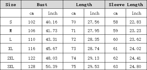 The image shows a size chart listing measurements in centimeters and inches for the retro geometric sheer oversized vacation shirt in sizes S through 3XL.