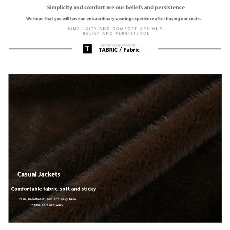 Brown faux fur winter coat for men featuring plush fur and soft waxy breathable fabric in a casual jacket style.