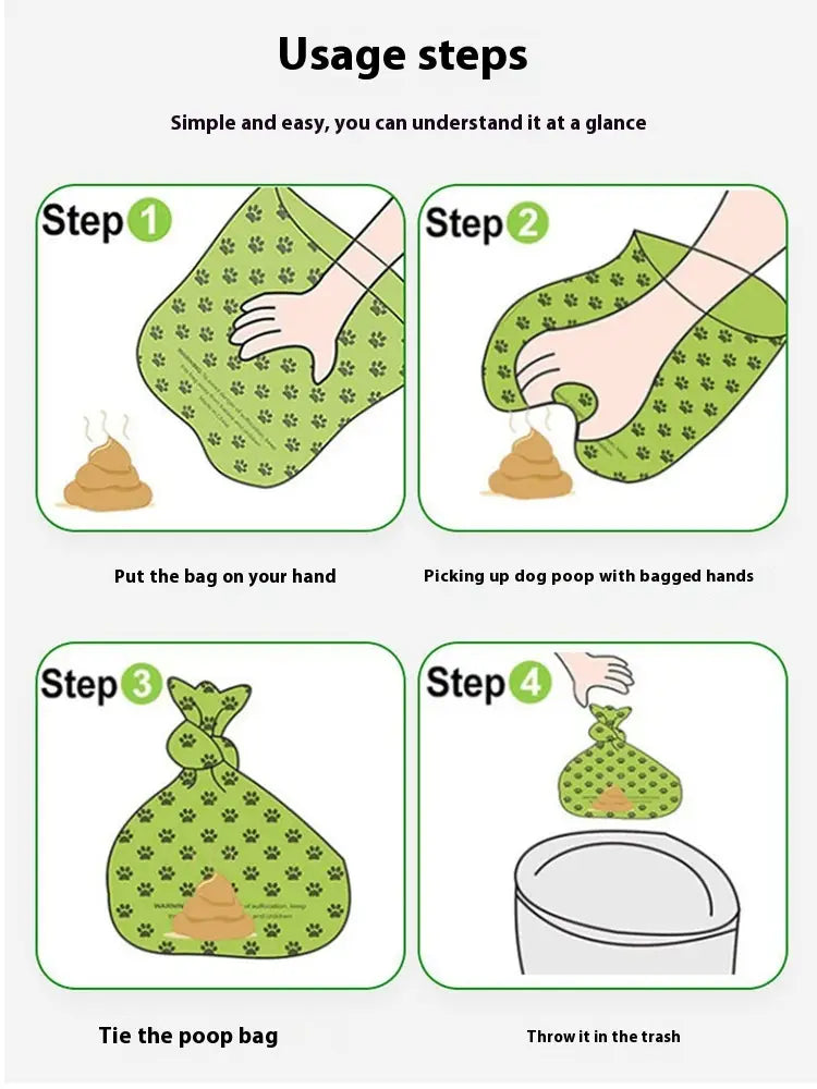 biodegradable dog waste bag with green paw-print pattern designed as thickened pet poop bags for eco-friendly disposal.