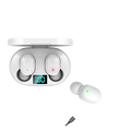 White a6s tws wireless bluetooth earbuds with a matching charging case featuring an led battery level display