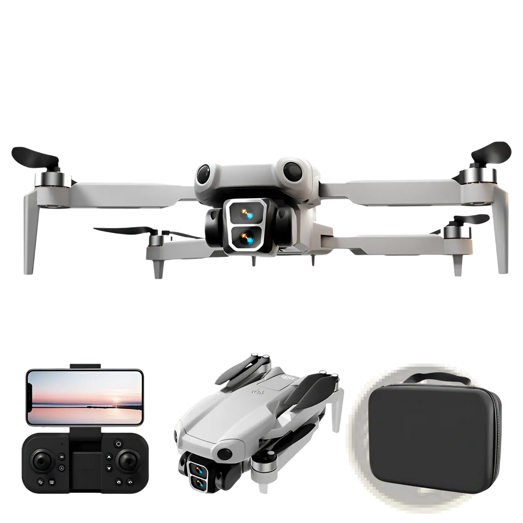 A8 pro foldable photography drone in gray with sleek silver and black design and dual cameras on a gimbal for stable footage