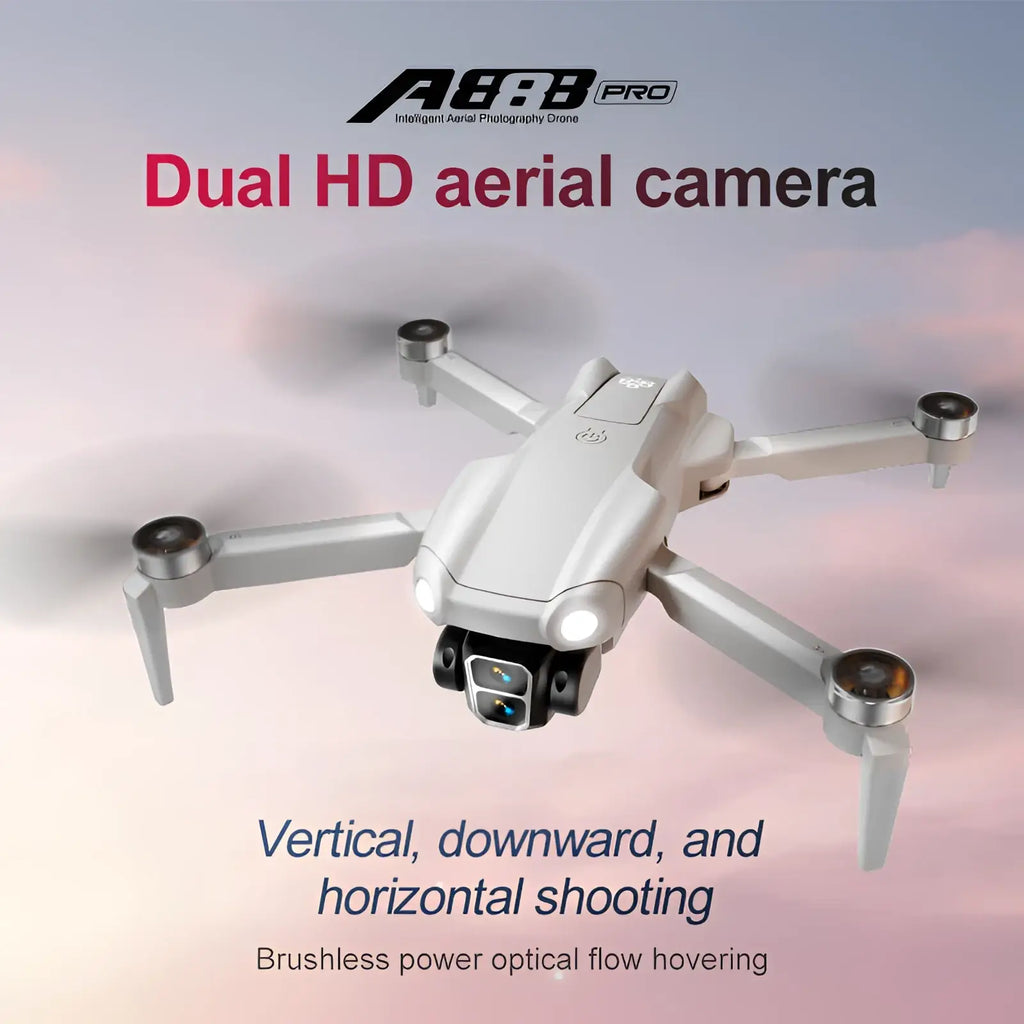 A8 pro foldable photography drone in gray with dual hd cameras and sleek modern design for intelligent aerial photography
