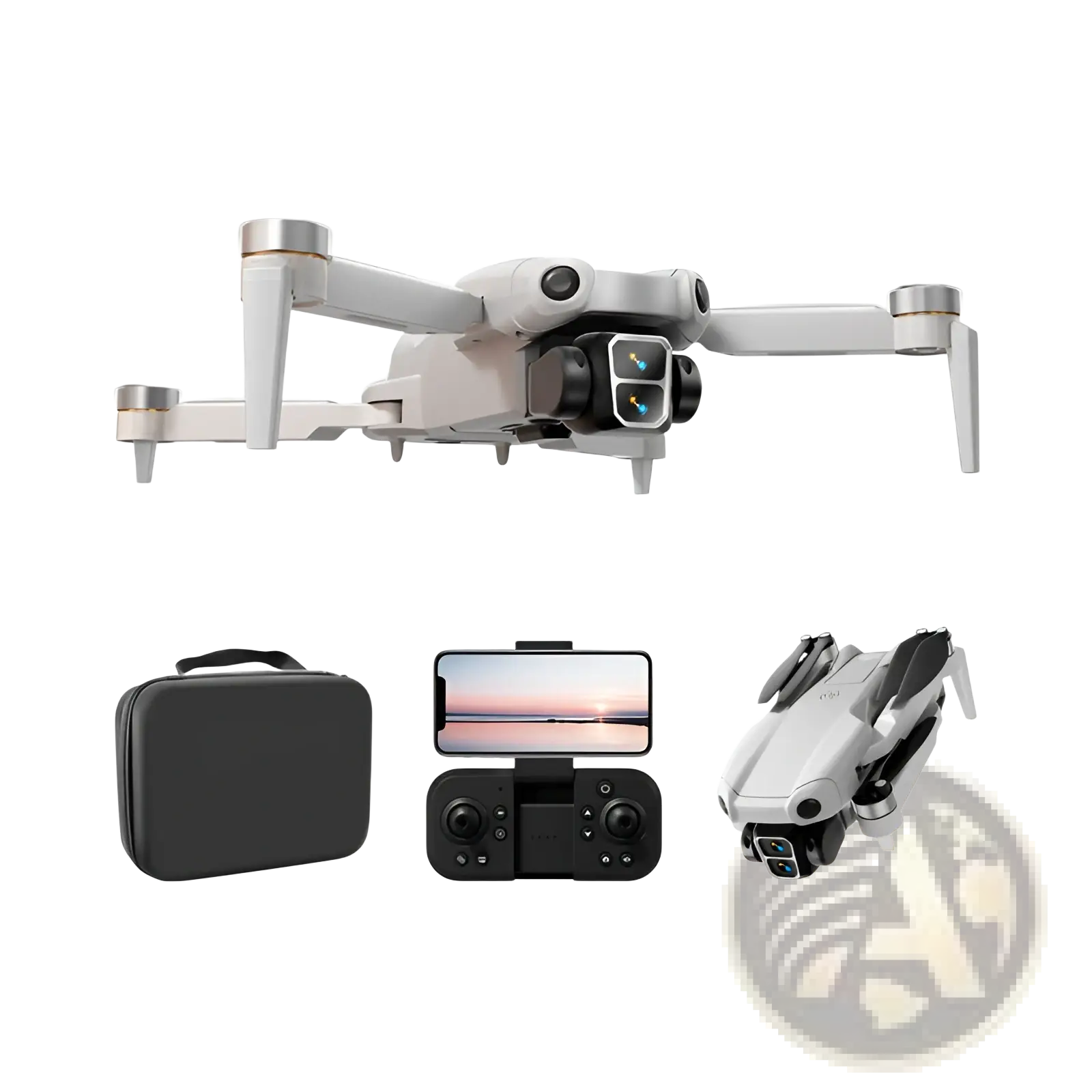 A8 pro foldable photography drone gray with sleek white and silver body and dual cameras for 4k video capture