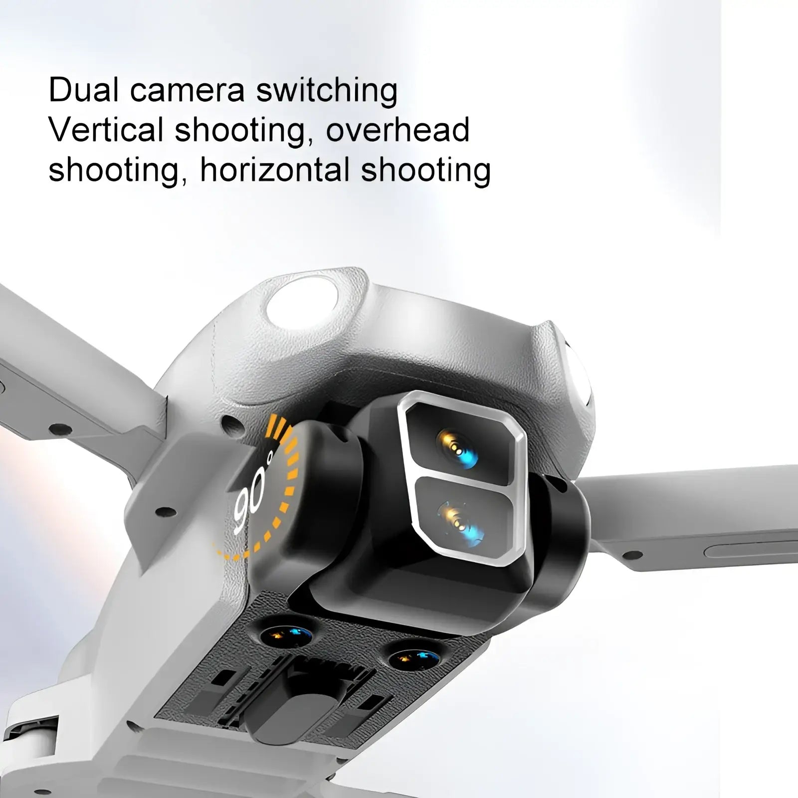 Gray and black A8 Pro foldable photography drone with dual cameras and a 90-degree rotating gimbal for versatile shooting