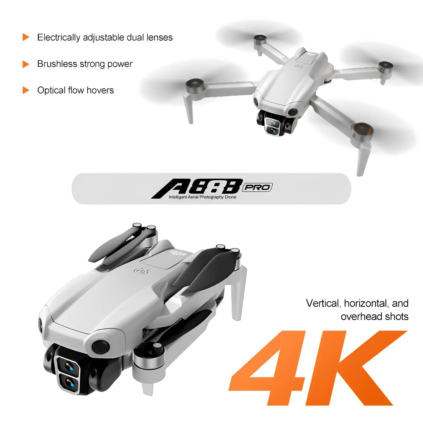 Silver and black a8 pro foldable photography drone with intelligent aerial camera and foldable arms in gray
