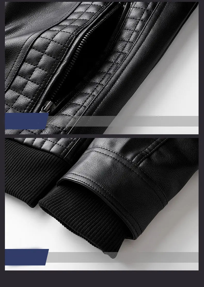 Veste matelassée en similicuir PU noire pour homme à capuche avec doublure en polaire et poignets côtelés.
