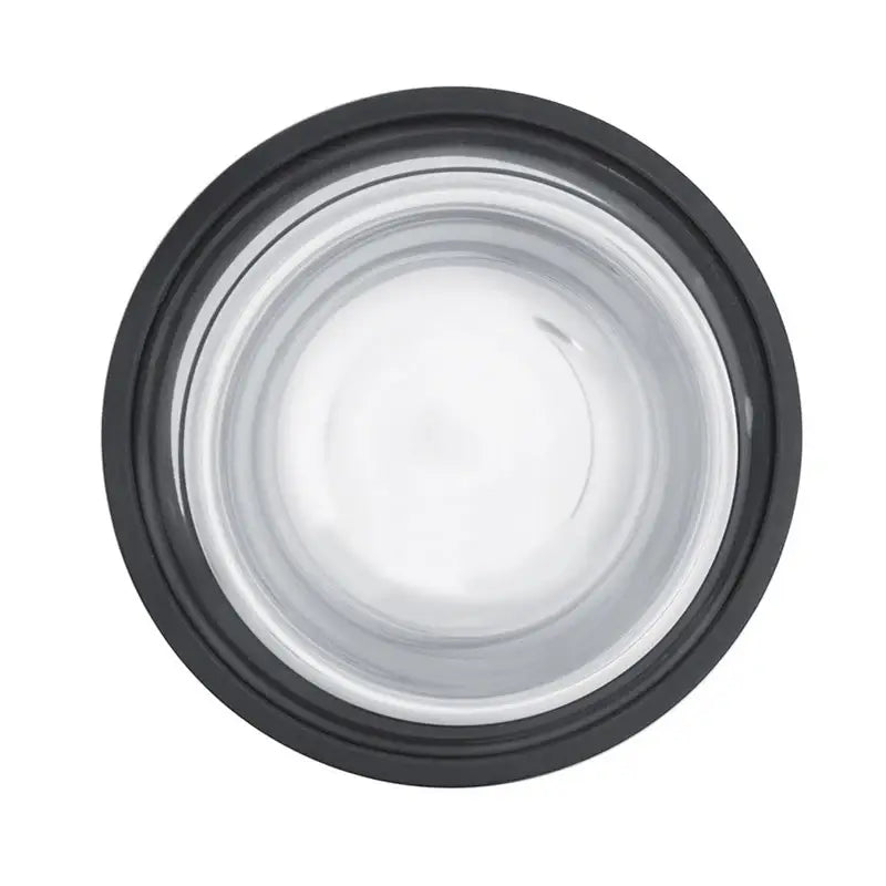 Black-rimmed clear glass bowl featured in stainless steel pet bowls with non slip rubber base.