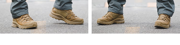 mens waterproof tactical hiking cargo pants paired with tan hiking boots featuring rugged soles and laces made of durable synthetic material