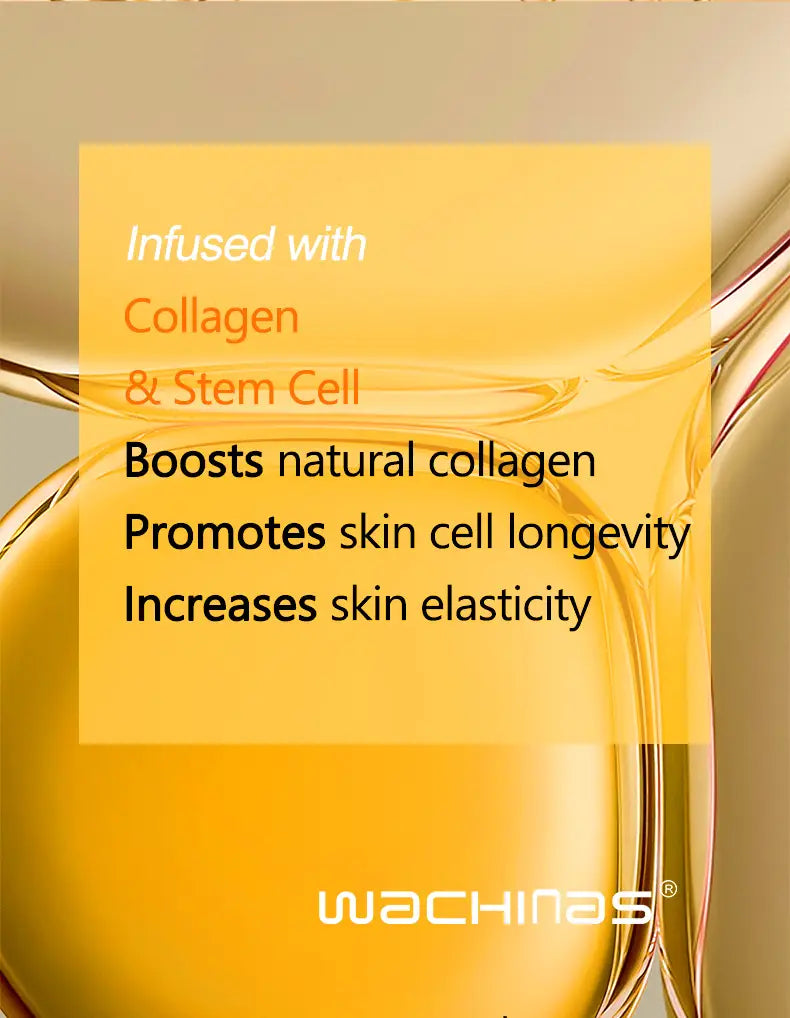 Goldenes Anti-Cellulite-Massageöl mit Kollagen in einer eleganten transparenten Flasche von wachinas, 240 ml.