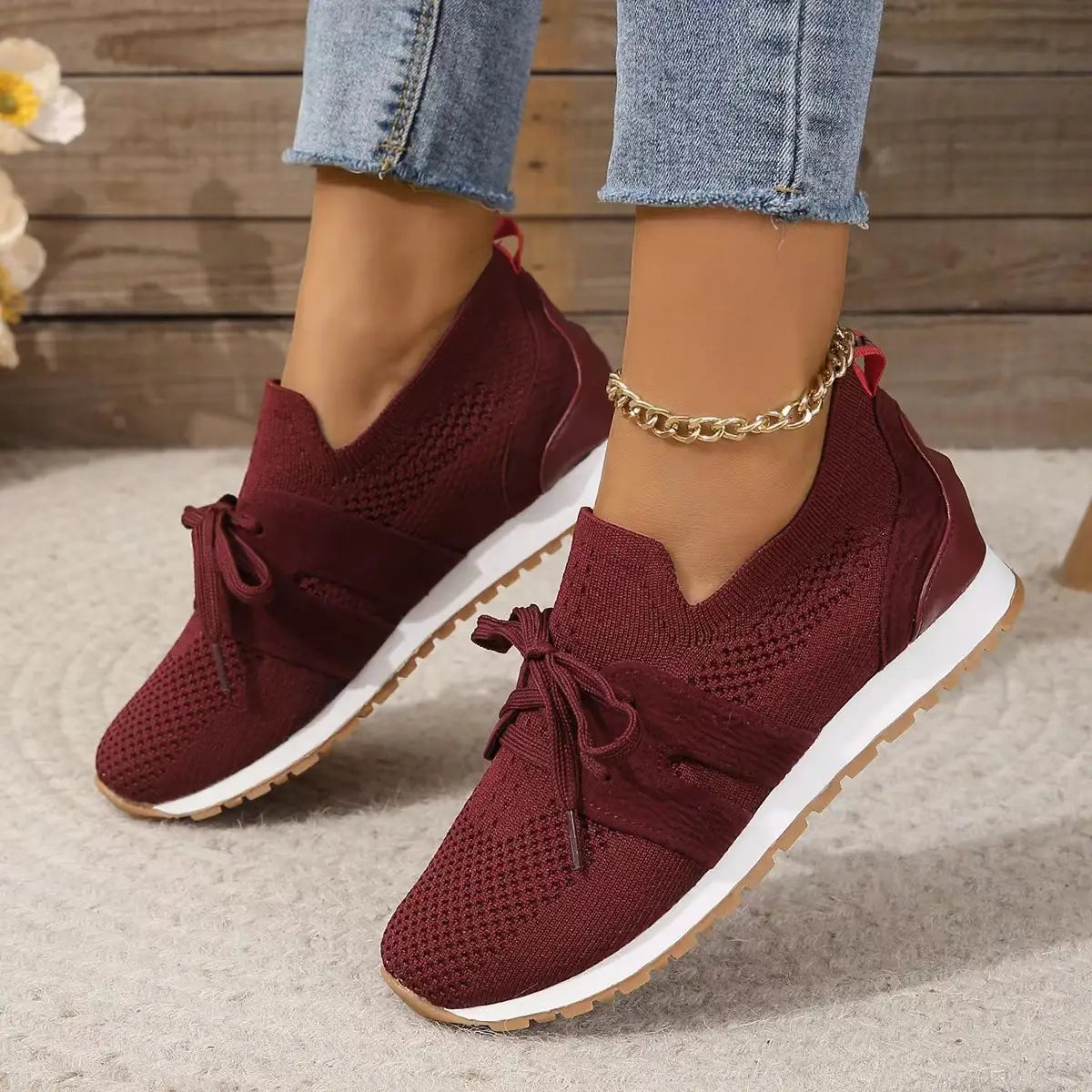 Breathable Lace Up Mesh Walking Flats for Women