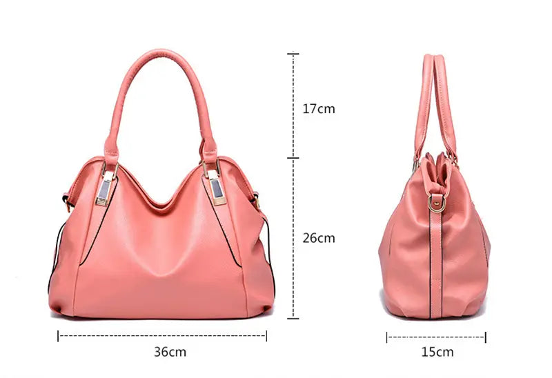 A soft pink women totes bag made of pu leather featuring dual top handles and a metallic clasp closure with high capacity for shoulder use.