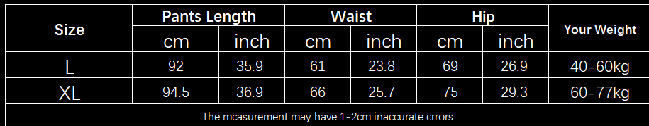 Le tableau affiche des mesures de taille en centimètres et en pouces, ainsi que des fourchettes de poids, pour des leggings d’hiver chauds à taille haute avec doublure en polaire.