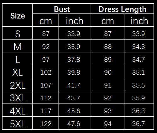 The dress size chart for the geometric print halterneck asymmetrical midi dress displays bust and length measurements in centimeters and inches for sizes s to 5xl.