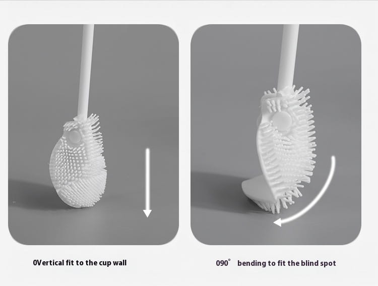 White plastic cup brush with long handle and flexible bristled head designed for cleaning glassware and reaching tight spaces.