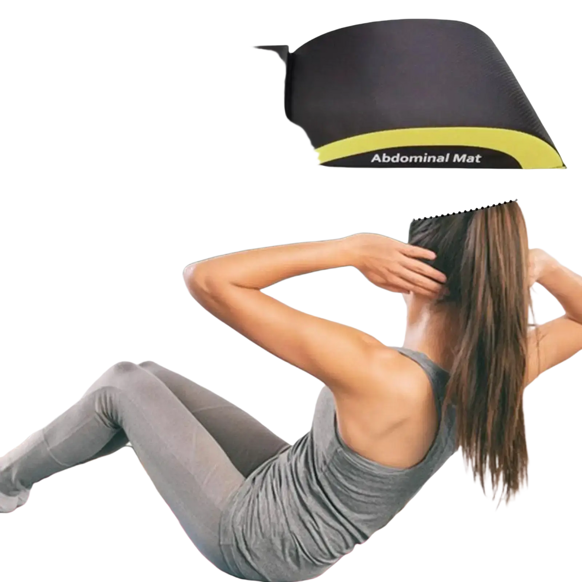 Black and lime green foldable ab exercise mat with textured surface for lumbar and tailbone protection