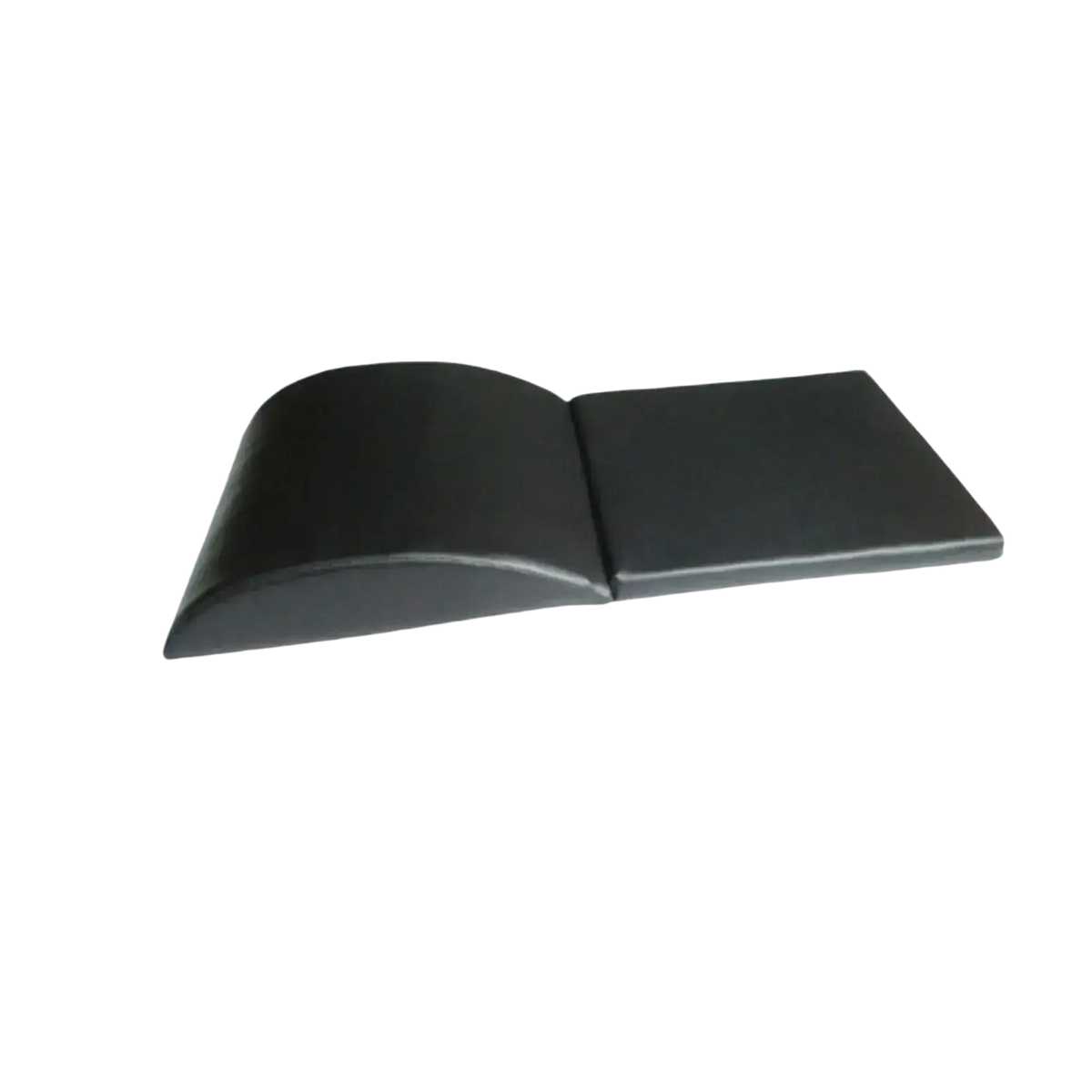 Black padded lumbar support cushion with soft material for tailbone protection on abdominal exercise mat