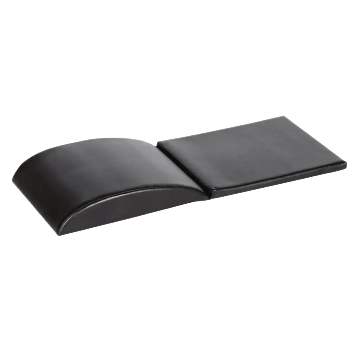 Black sleek padded ab exercise mat with smooth curved surface and clean stitching for tailbone protection