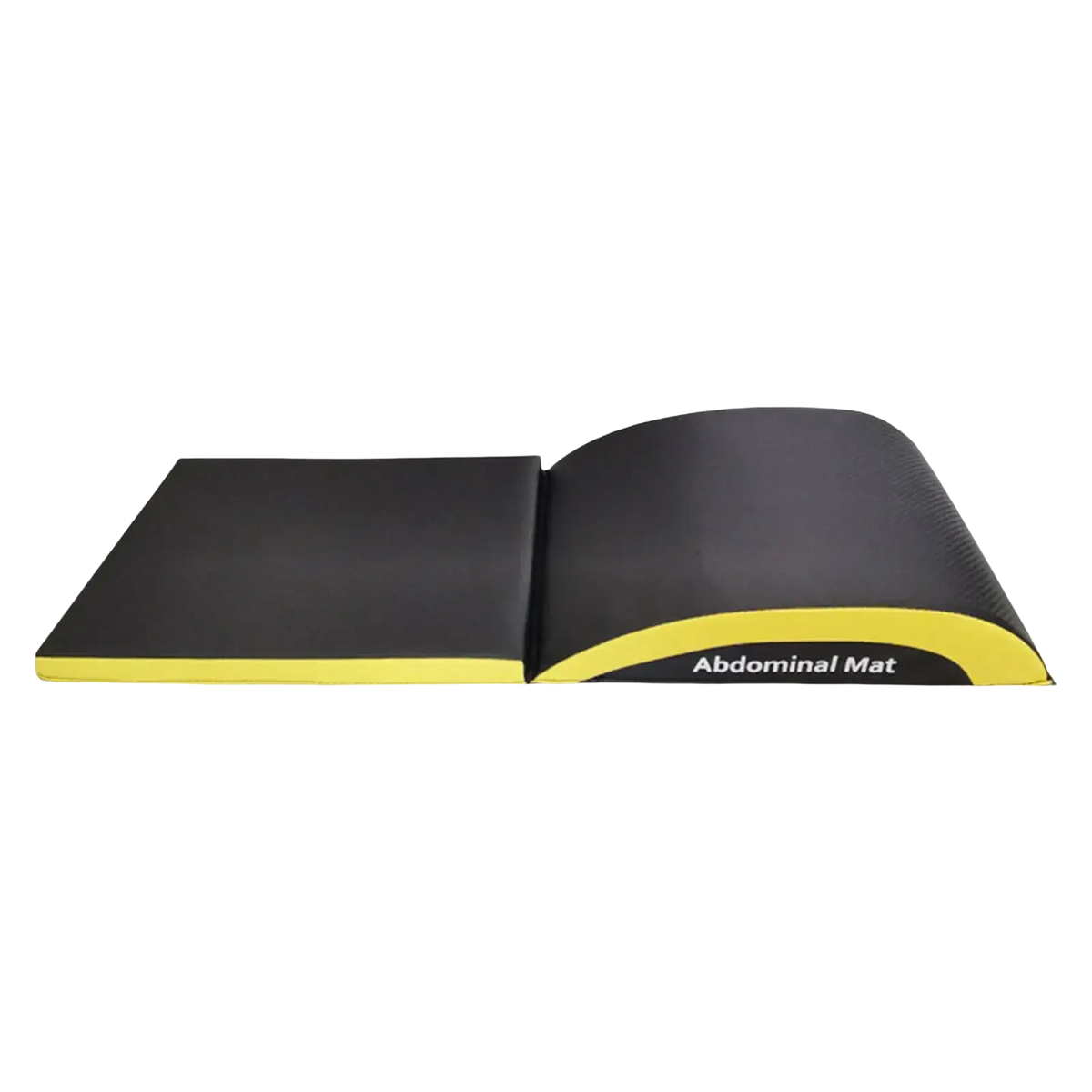 Black and yellow foldable ab exercise mat with textured surface for lumbar and tailbone protection