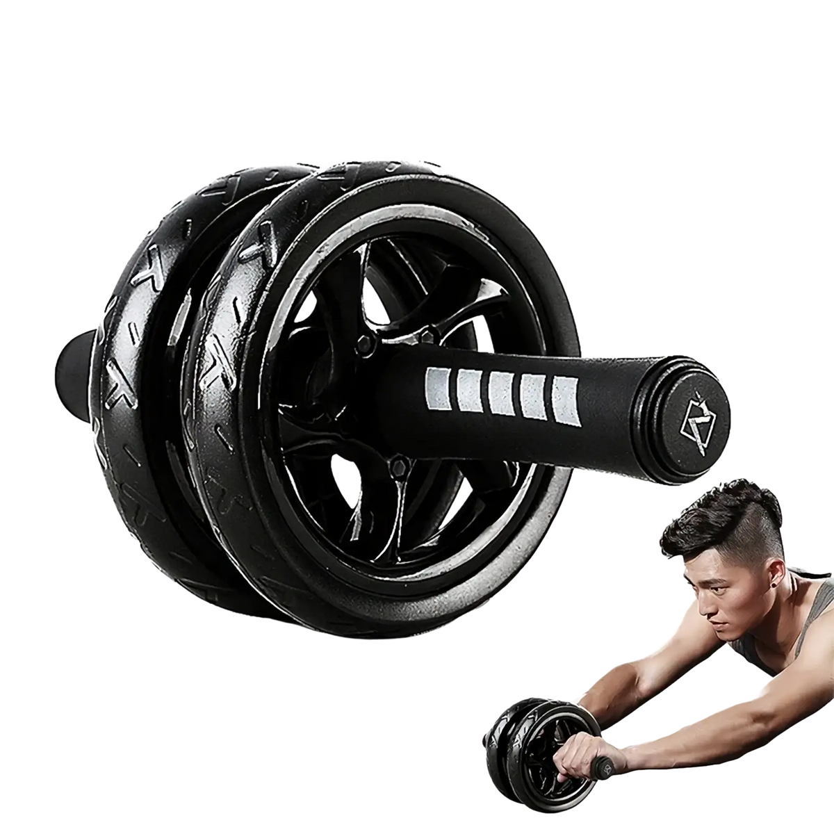 Black soweil ab roller wheel with textured rubber wheels and grip handle for core workout resistance band set