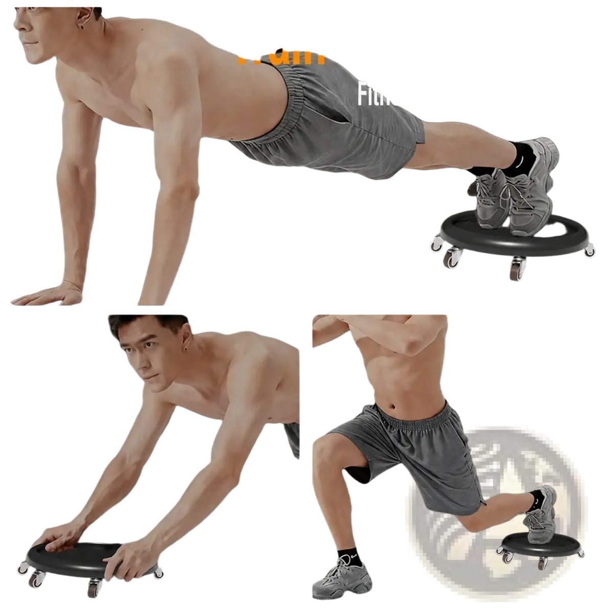 Black circular ab roller wheel with four small silent wheels for multidirectional ab workout equipment