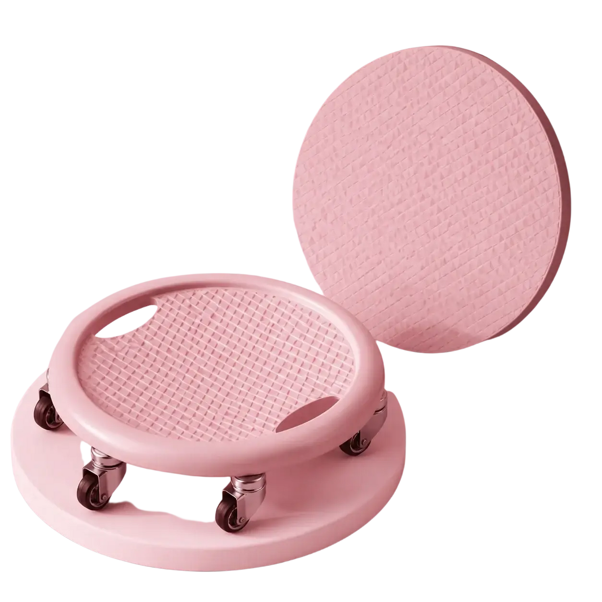 Pink six-wheel silent ab roller wheel with thickened base and textured surface for multi directional ab workouts