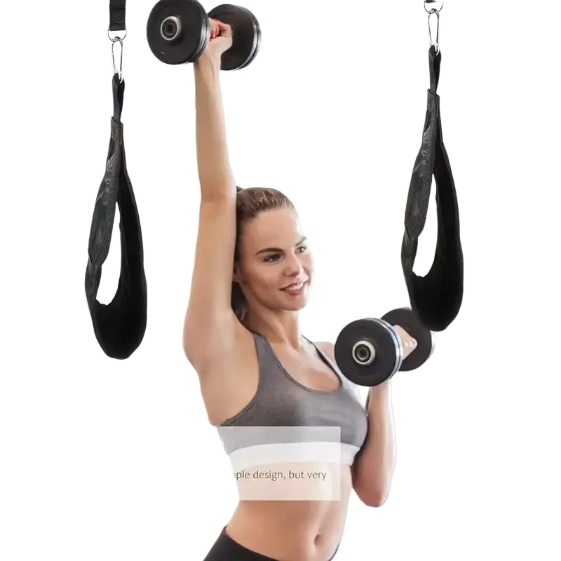 Black fabric heavy duty ab sling straps with metal hooks for gym weight training hanging leg raise exercises