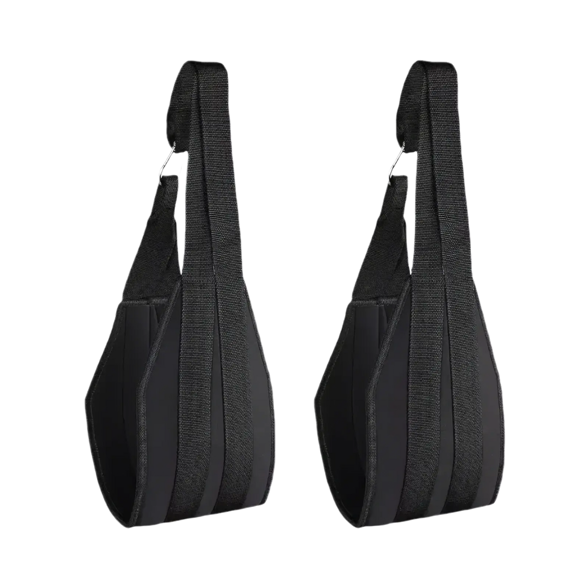 Black fabric shoulder support straps with adjustable webbing and metal hooks for ab sling straps heavy duty suspension belts