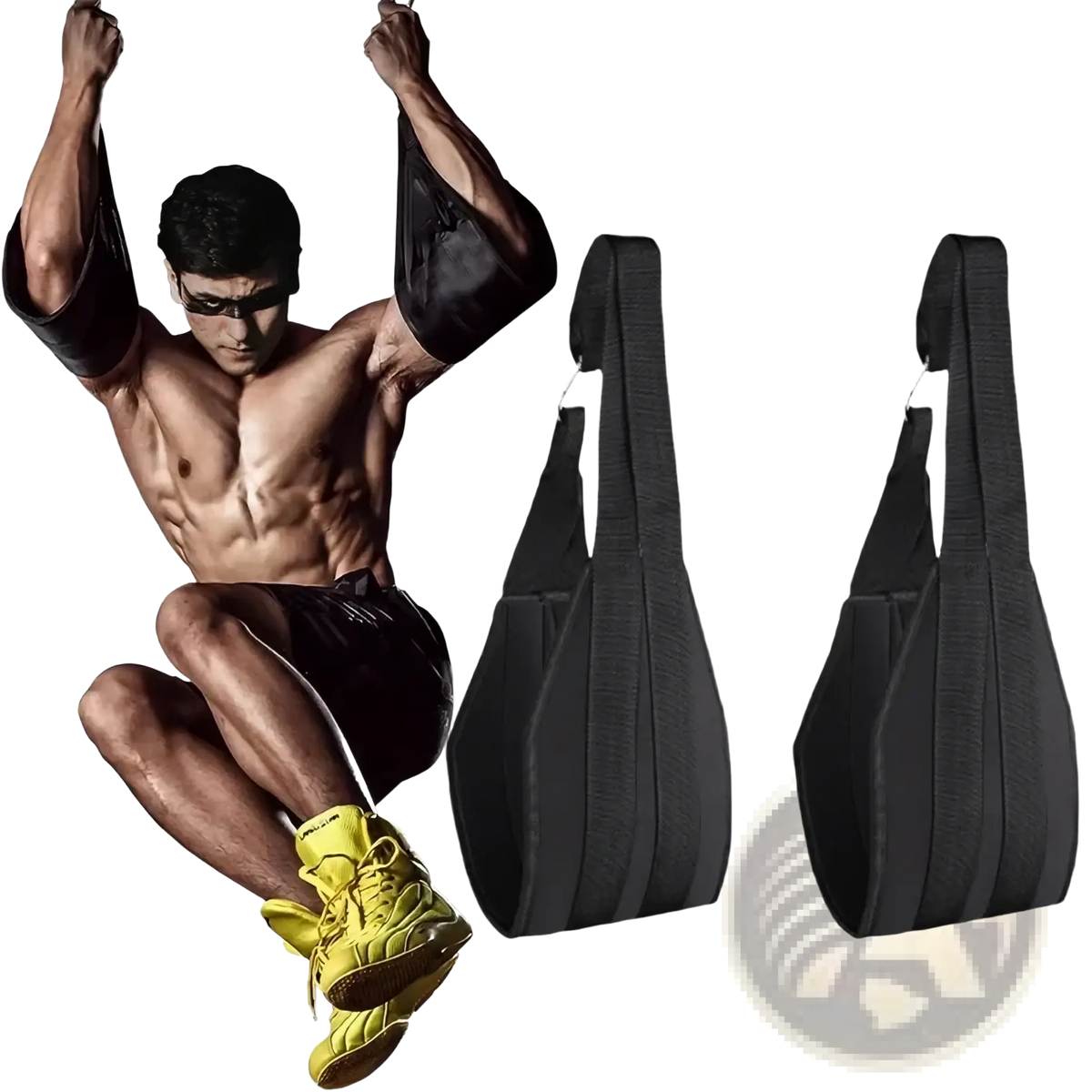 Black fabric ab sling straps heavy duty suspension training belts with reinforced straps and adjustable loops for strength training