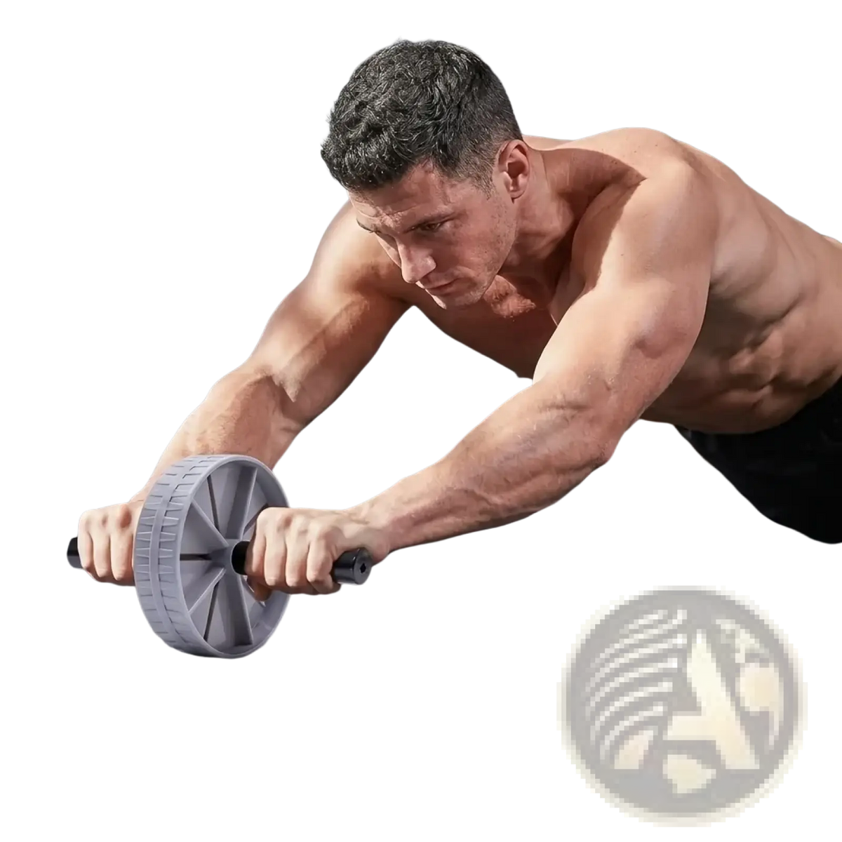 Gray ab wheel roller core exercise equipment with textured grip and black handles for ab workout