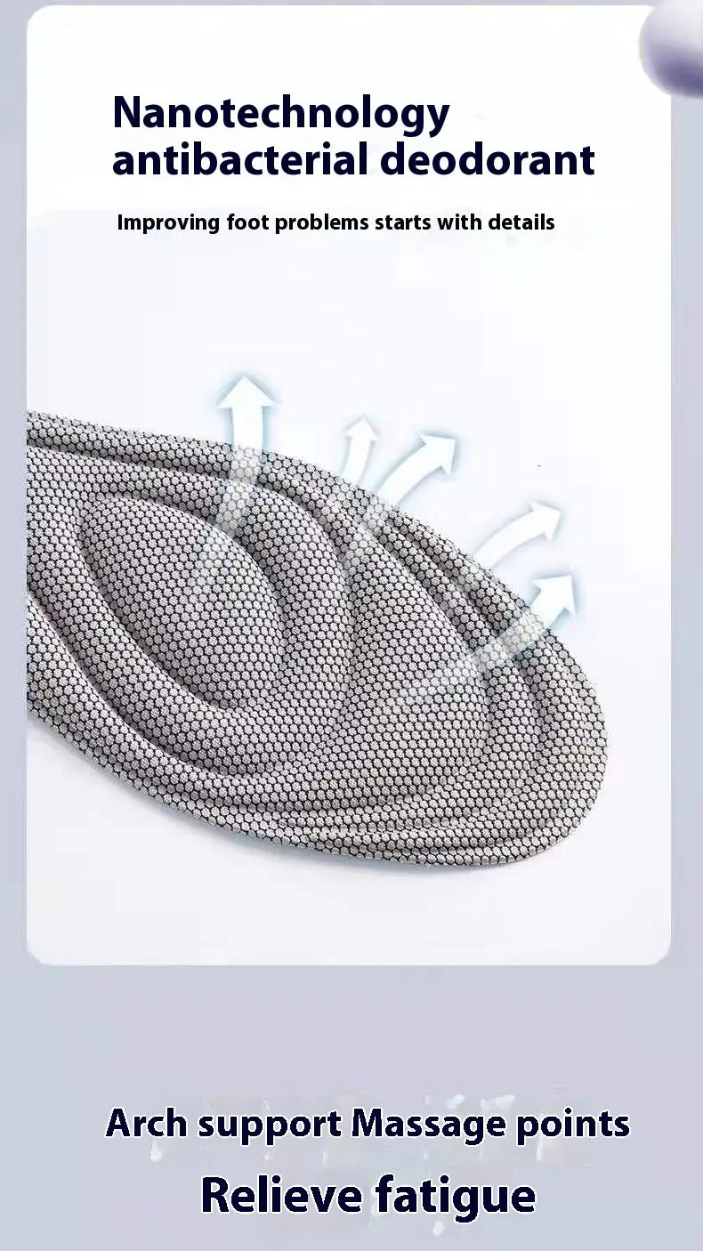 silver mesh antibacterial massage insole with shock absorbing arch support and massage points for foot fatigue relief