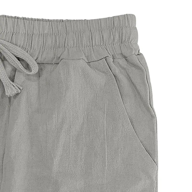 Men’s linen joggers casual drawstring pants in gray featuring soft textured fabric and an elastic waistband.