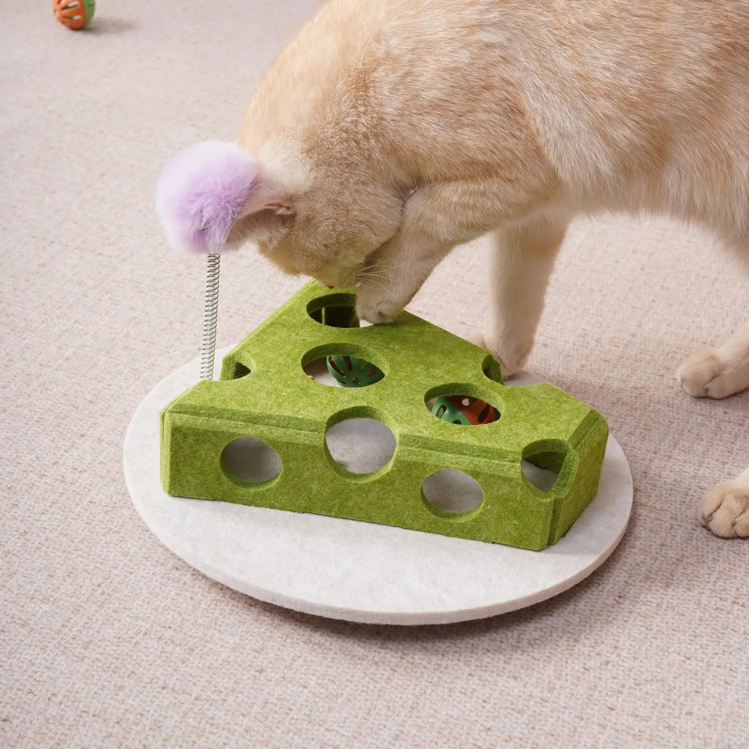 Cat Puzzle Toy with Spring Wand and Suction Cup Base