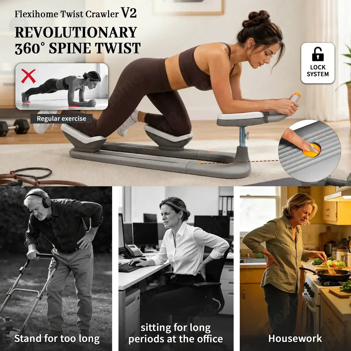 Gray and white flexihome twist crawler v2 abdomen exercise machine with spine twist and lock system for back stretching