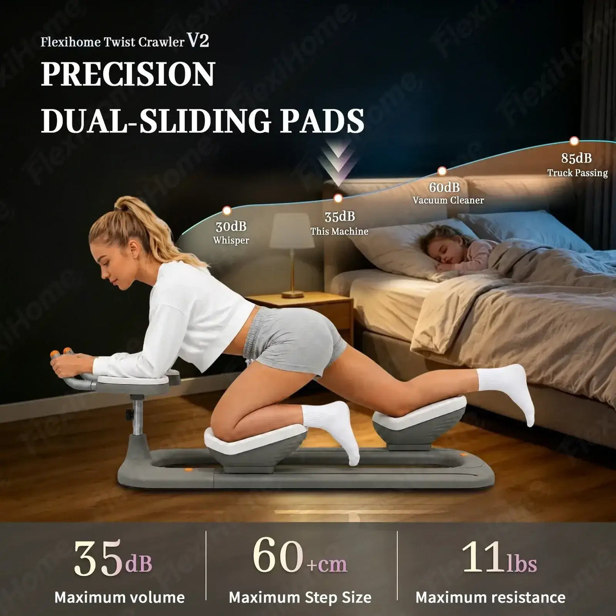 Gray and white flexihome twist crawler v2 abdomen exercise machine with dual-sliding pads for back stretching