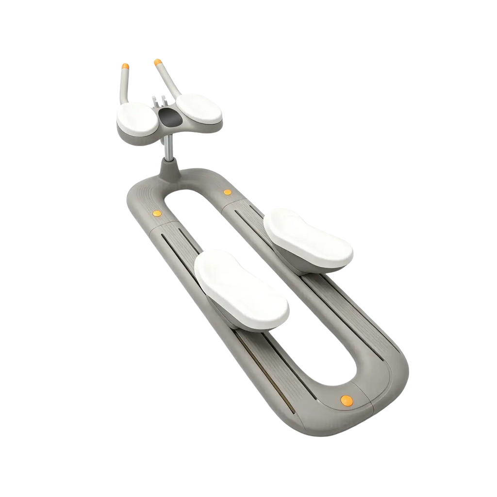 Gray and white abdomen exercise portable back stretching crawling machine with ergonomic design and orange accent dots