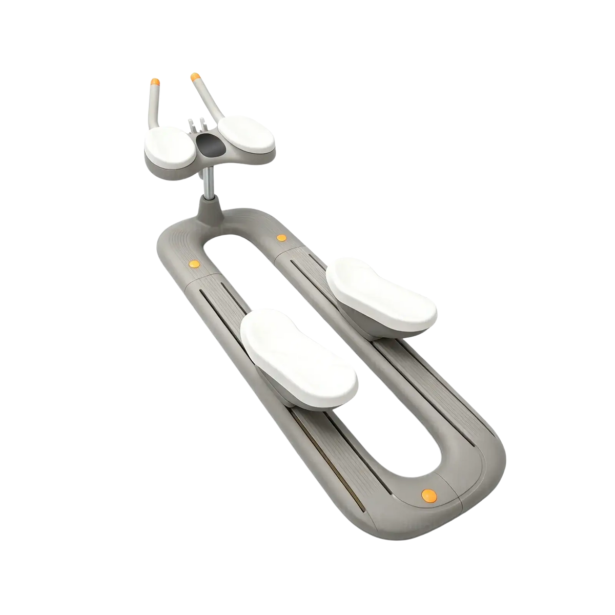 Gray and white abdomen exercise portable back stretching crawling machine with ergonomic design and orange accent dots