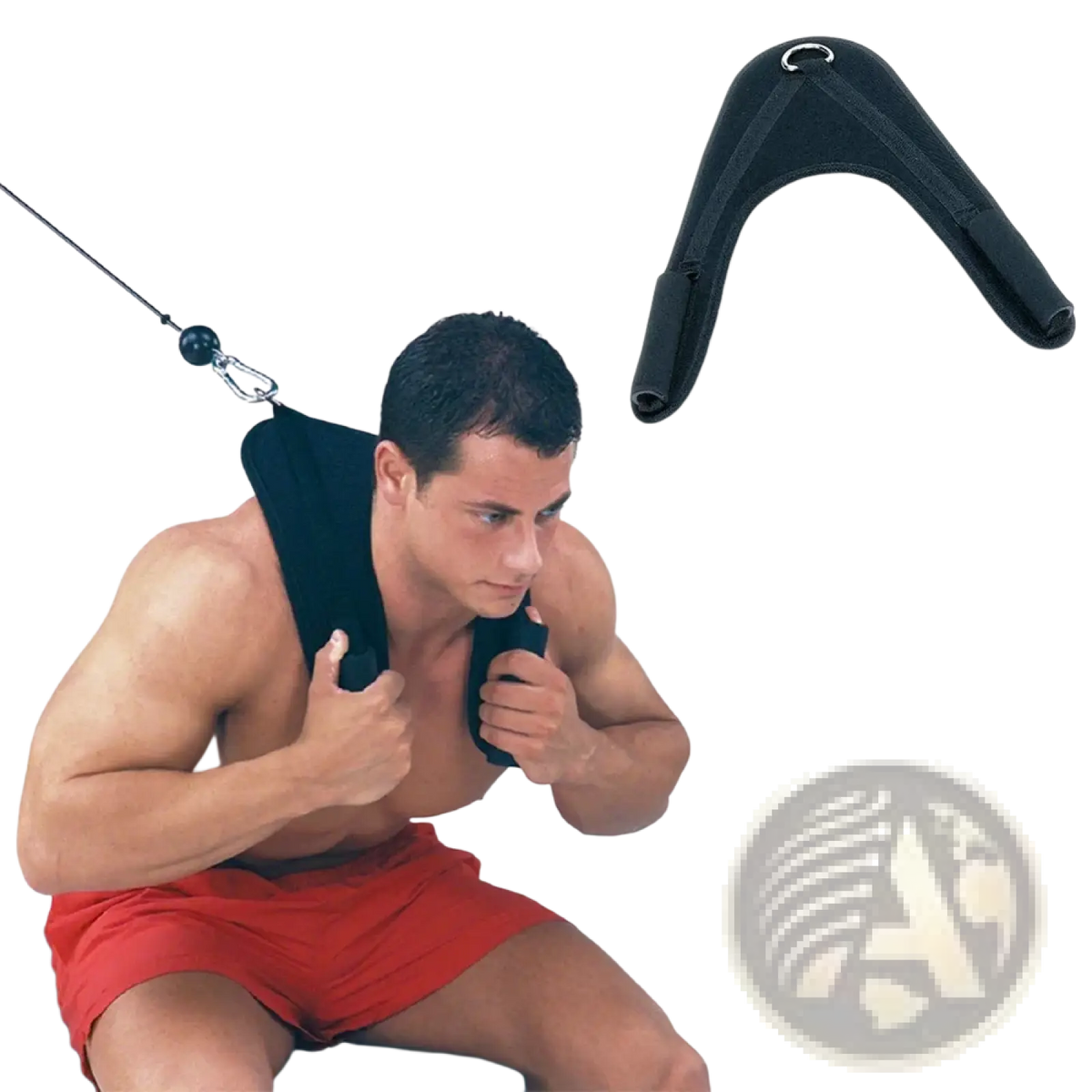 Black neoprene neck harness abdominal crunch straps gym attachment designed for resistance training exercises