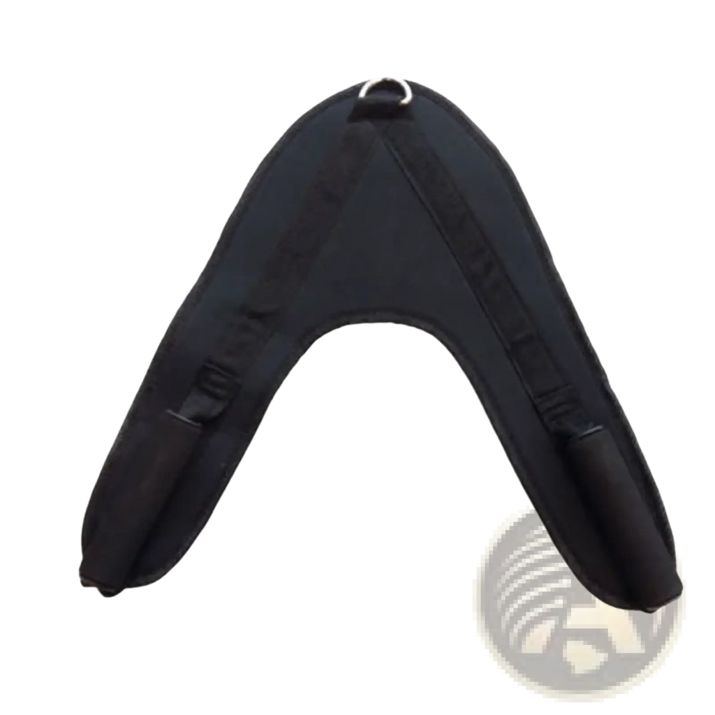 Black padded abdominal crunch straps gym attachment with adjustable nylon straps and metal d-ring at the top