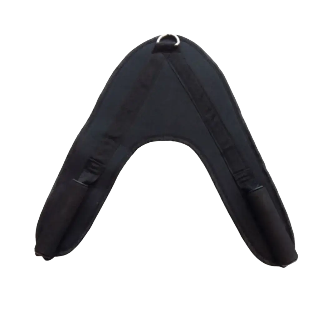 Black padded abdominal crunch straps gym attachment with adjustable nylon straps and metal d-ring at the top