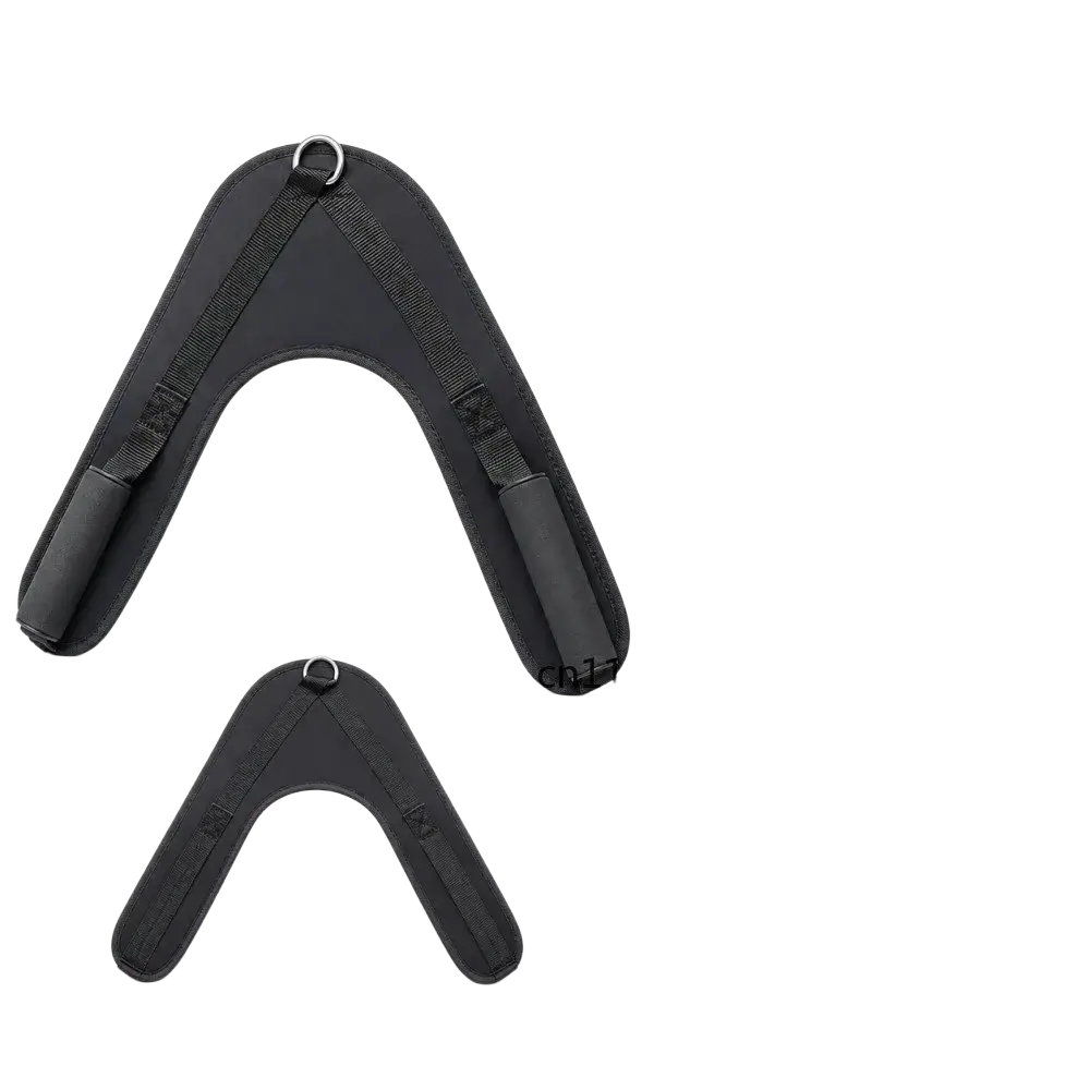 Black padded dog harness with adjustable straps and metal d-ring shown from the back side for abdominal crunch straps use