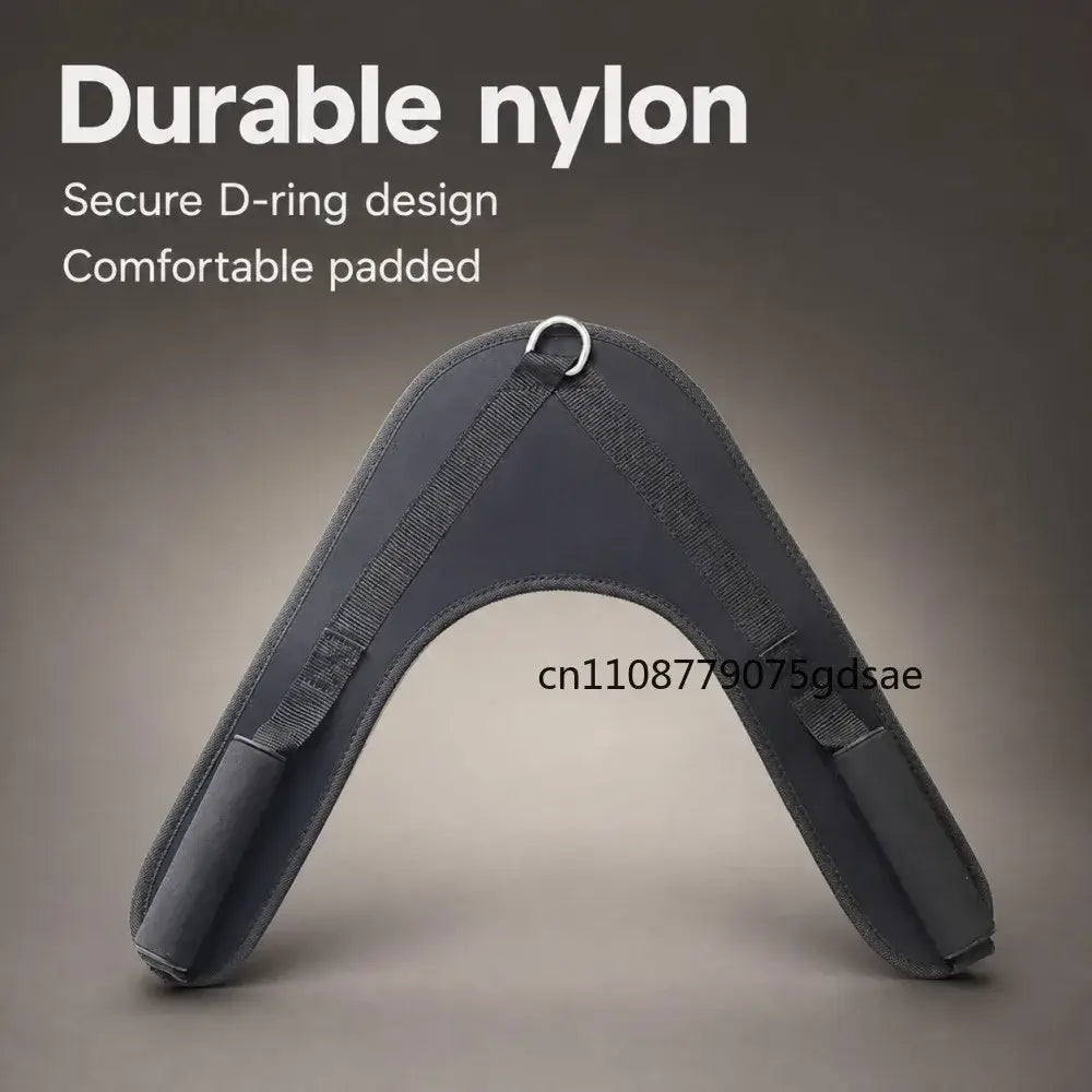 Dark gray durable nylon abdominal crunch straps with padded straps and secure d-ring for gym cable machines