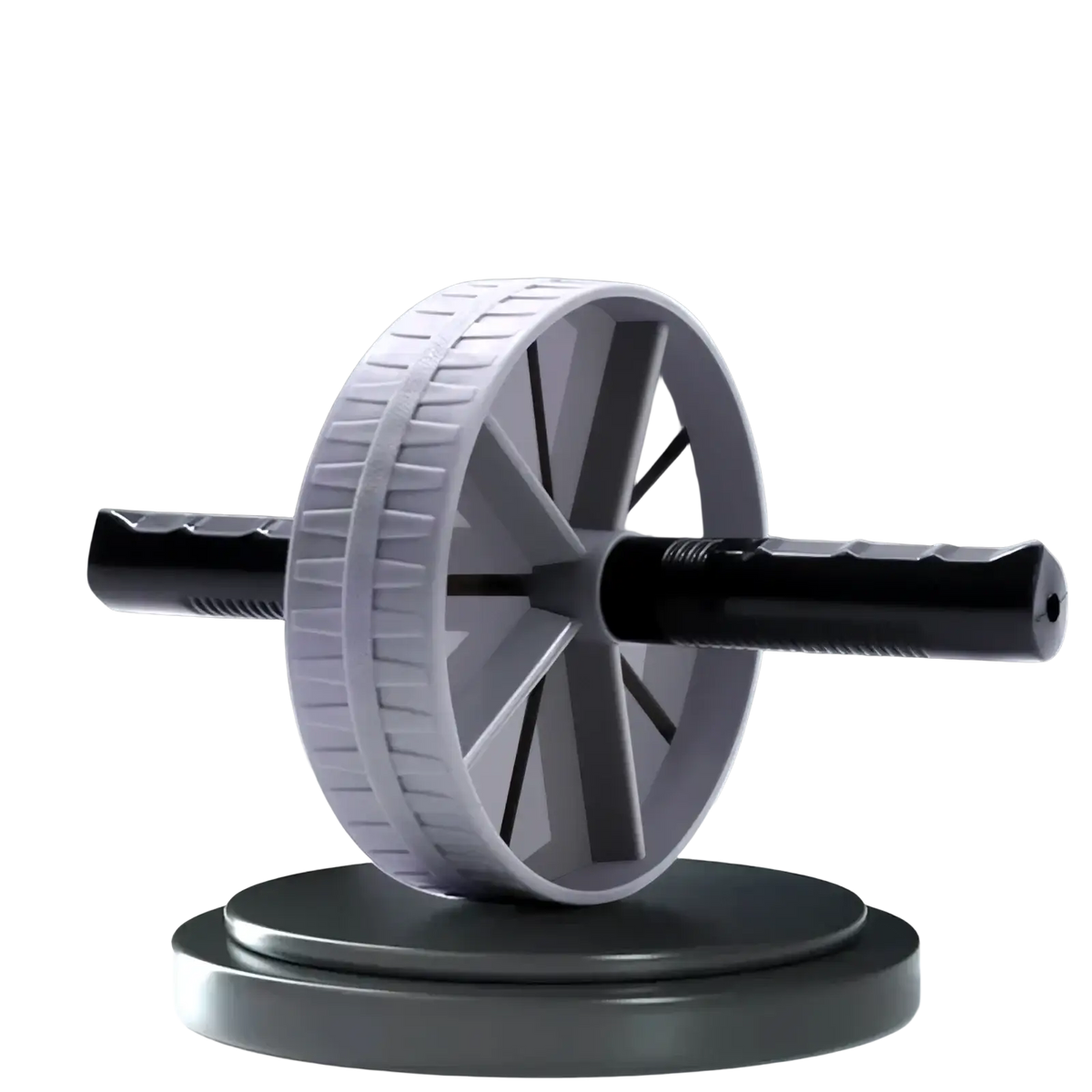 Gray and black abdominal exercise wheel with silent ribbed wheel and textured grip handles for targeted core workouts